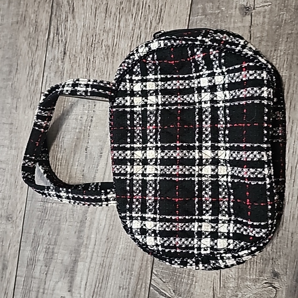 Vera Bradley Black White Quilted Plaid Boucle Zipper Purse 2 handles